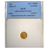 1859 Cal Gilt Token NNC MS65 Liberty-Wreath