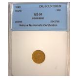 1849 Cal Gold Token NNC MS64 Indian-Bear