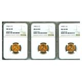 1955-S x3 Cent NGC MS66 RD 3 Pc Lot