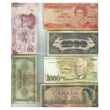 12 Vintage Bank Notes Canada Japan Brazil