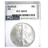 1994 Silver Eagle MS70 LISTS $11000