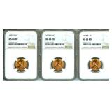1955-S x3 Cent NGC MS66 RD 3 Pc Lot