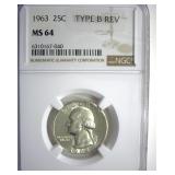1963 TB Rev Quarter NGC MS64