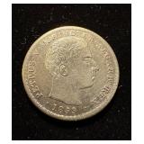 1859 Portugal 500 Reis AU+ Silver Rare