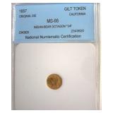 1857 Cal Gilt Token NNC MS66 Indian-Bear