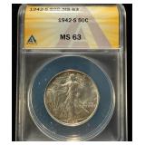 1942-S Walking Liberty ANACS MS63 Looks 64+