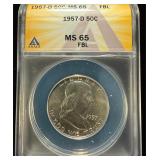1957-D Franklin ANACS MS65 FBL Looks 66