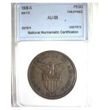 1908-S Peso NNC AU58 Philippines