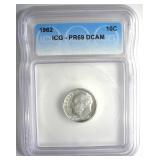 1962 Dime ICG PR69 DCAM LISTS $325