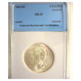 1944-MO 2 Sucres NNC MS67 Ecuador Very Rare