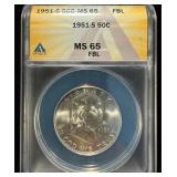 1951-S Franklin ANACS MS65 FBL Looks 66 Rare