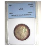 1840 Rupee NNC MS63 20 Year Old Queen Victoria