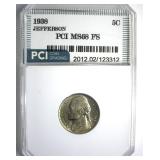 1938 Jefferson Nickel PCI MS68 FS Nice Toning