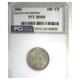 1964 100 Yen Silver PCI MS68 Japan Olympics