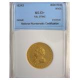 1824/3 4000 Reis NNC MS63+ Full Strike Brazil RARE