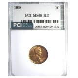 1938 Cent MS68 RD LISTS $12500