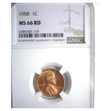1958 Cent NGC MS66 RD