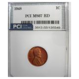 1948 Cent MS67 RD LISTS $2100