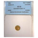 1859 Cal Gilt Token NNC MS66 Indian-Bear