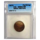 1873 Farthing ICG MS63 BN Great Britain