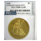 1836 Dollar PCI PR69 CAM Gobrecht Brass Copy