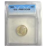 1963 Dime ICG PR69 DCAM LISTS $150