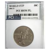 1994-D 50c World Cup MS70 PL LISTS $285 IN 70