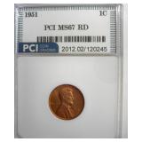 1951 Cent MS67 RD LISTS $1300