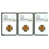 1955-S x3 Cent NGC MS66 RD 3 Pc Lot