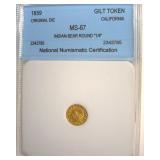 1859 Cal Gilt Token NNC MS67 Indian-Bear