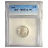 1962 Dime ICG PR69 DCAM LISTS $350
