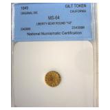 1849 Cal Gilt Token NNC MS64 Liberty-Bear