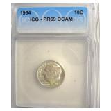 1964 Dime ICG PR69 DCAM LISTS $125