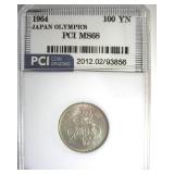 1964 100 Yen Silver PCI MS68 Japan Olympics
