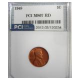 1948 Cent MS67 RD LISTS $2100