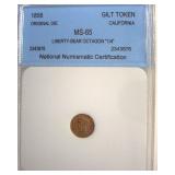 1856 Cal Gilt Token NNC MS65 Liberty-Bear