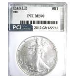 1991 Silver Eagle MS70 LISTS $1550