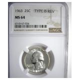 1963 TB Rev Quarter NGC MS64