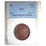 1840 Rupee NNC MS63 20 Year Old Queen Victoria