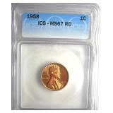 1958 Cent ICG MS67 RD LISTS $450