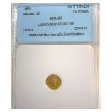 1853 Cal Gilt Token NNC MS66 Liberty-Bear