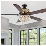 Open-52in. Silver & Crystal Ceiling Fan With Light