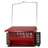 Open-Red Metal Hanging Hopper Bird Feeder