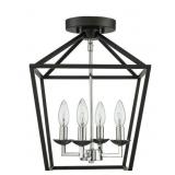 Open-16.5in Black and Chrome Farmhouse Lantern