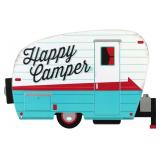 Open Happy Camper Embossed Metal Sign