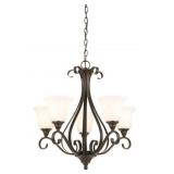 5-Light Rubbed Bronze Chandelier Frosted Glass