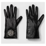 New - Women's M/L Leather Tech Touch Gloves-Black