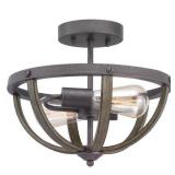 13 in. 2-Light Artisan Iron Semi-Flush Mount