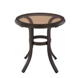 Espresso Brown Steel Glass Top Patio Side Table