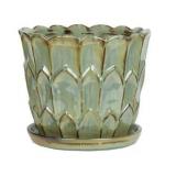 10 in. Green/Grey Ceramic Artichoke Planter with S